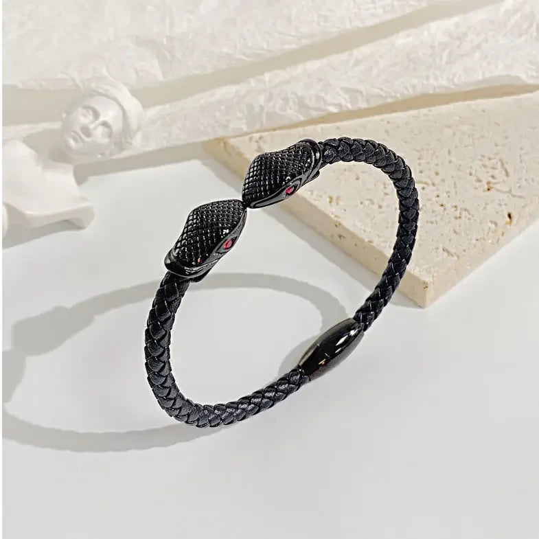 Genuine Leather Bracelet Bangle Snake Head Stainless Steel Bracelet Bangle Accessories for Blessing Men Bracelet Jewelry PH1489