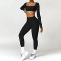 2024 New Seamed Yoga Sets Women Long Sleeve Yoga Clothing Yoga Sets for Women 2 Piece square Neck Sports Crop Top