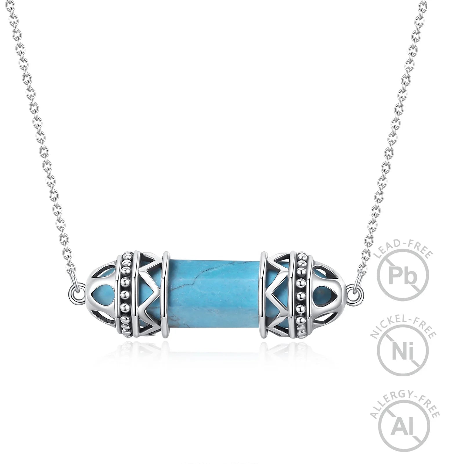 Fashion Fine Jewelry 925 Sterling Silver Healing Stones Natural Turquoise Powder Crystal Pendant Necklace for Women