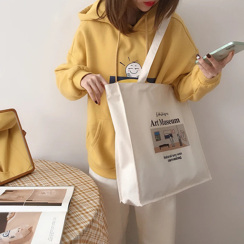 Eco-Friendly Promotional Reusable Cotton Canvas Shopping Tote Bags Silk Screen Printed Custom Logo Zipper Shoulder Closure