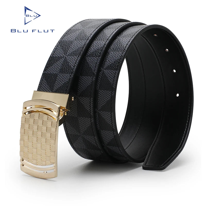 Blu Flut Top Luxury Quality  Leather Waist Belt Gold Color Buckle Men's Leather Belt Unisex Fashion Belts for Jean