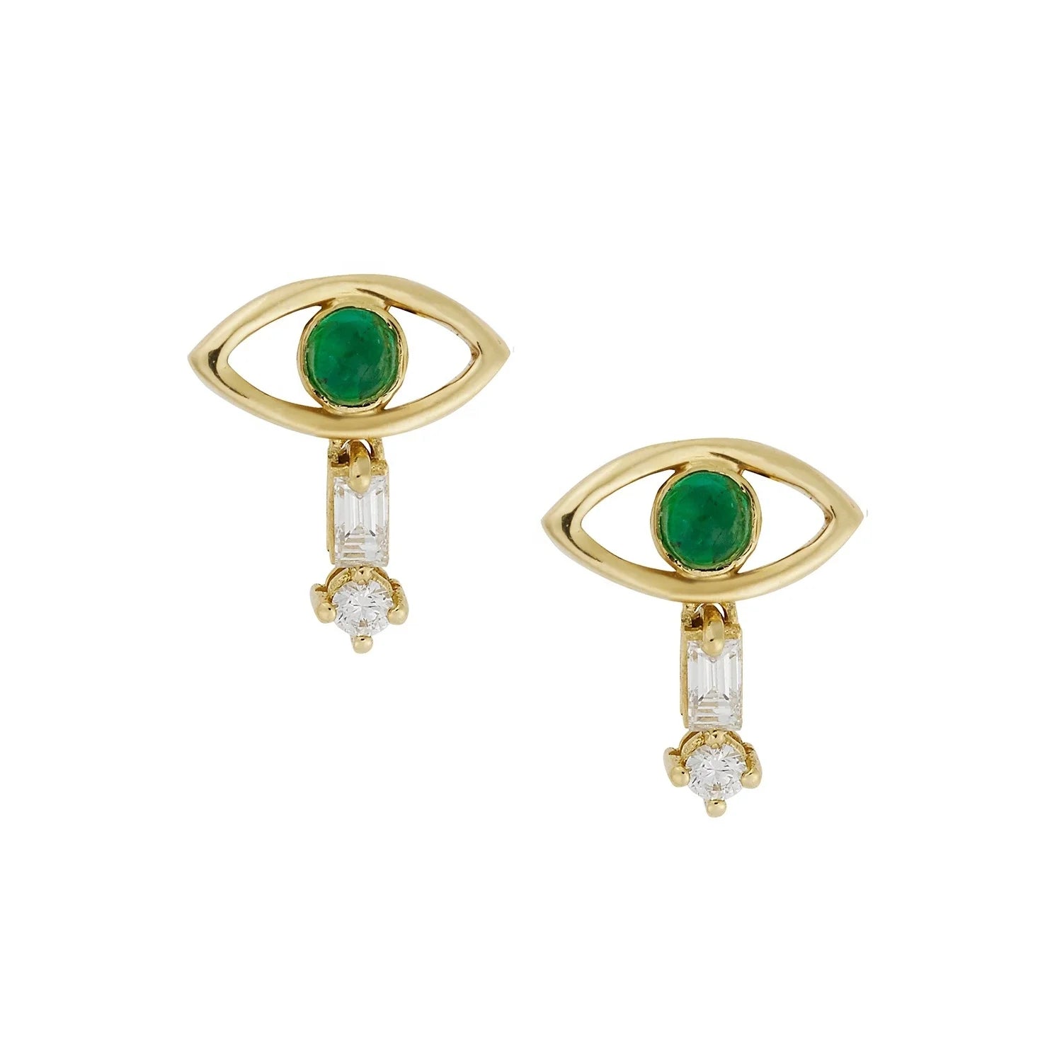 LOZRUNVE Custom Jewelry Classic Turkish 925 Silver Gold Emerald CZ Evil Eye Stud Earring Wholesale