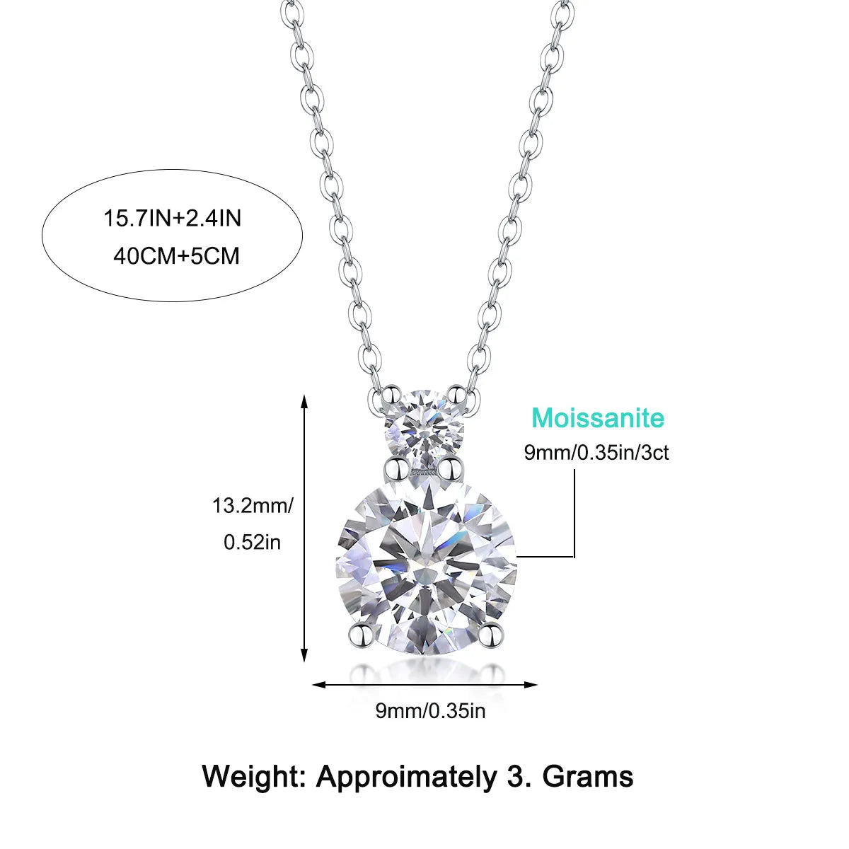 Classic Luxury Women's Silver Jewelry Set Trendy Wedding CZ Necklace and Earrings with Link Chain 3ct Moissanite Gift MegaBDM