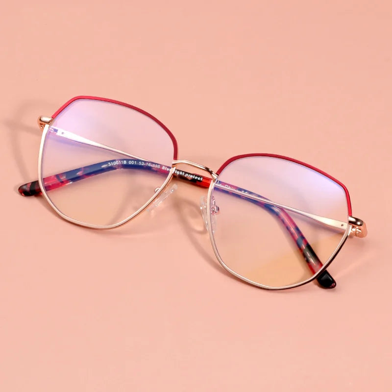 New Arrivals Women Anti Blue Light Glasses Metal Polygon Computer Eyeglasses Optical Spectacles Frame