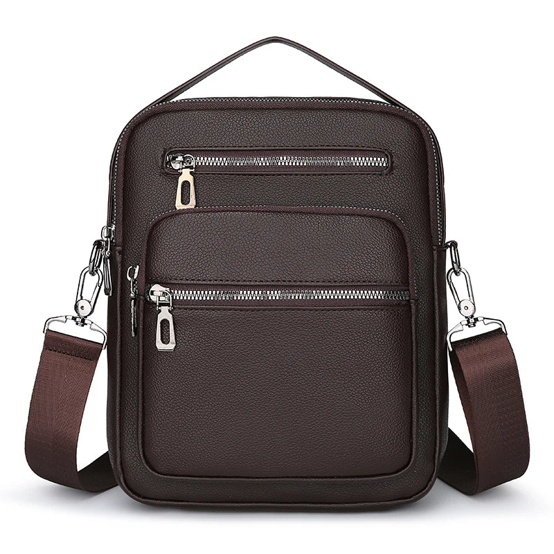 Fashion Men Business Shoulder Bag Large Capacity Multi Pocket Crossbody Bag Waterproof PU Leather Messenger Backpack