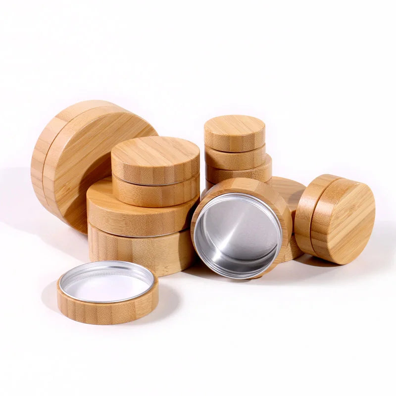 Wholesale Factory Price Cream Jar Bamboo Lid Aluminum Wooden Cosmetic Container 50g Face Cream Lipstick Toothpaste Mascara Skin
