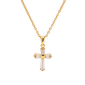 G2704 Wholesale Vintage 18K Gold Plated Clear Cross Zircon Geometric Cubic Zirconia Crossed Pendant Necklace Fashion Jewelry
