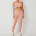 Adjustable Waistband Nylon Spandex 2-Piece Set with Leggings & Sports Bra Solid Pattern for Women