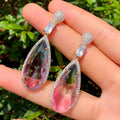 Multicolor Rainbow CZ Crystal Long Big Water Drop Earring for Women 2022 Summer Party Brazilian Gold Plated Bohemian Jewelry MegaBDM