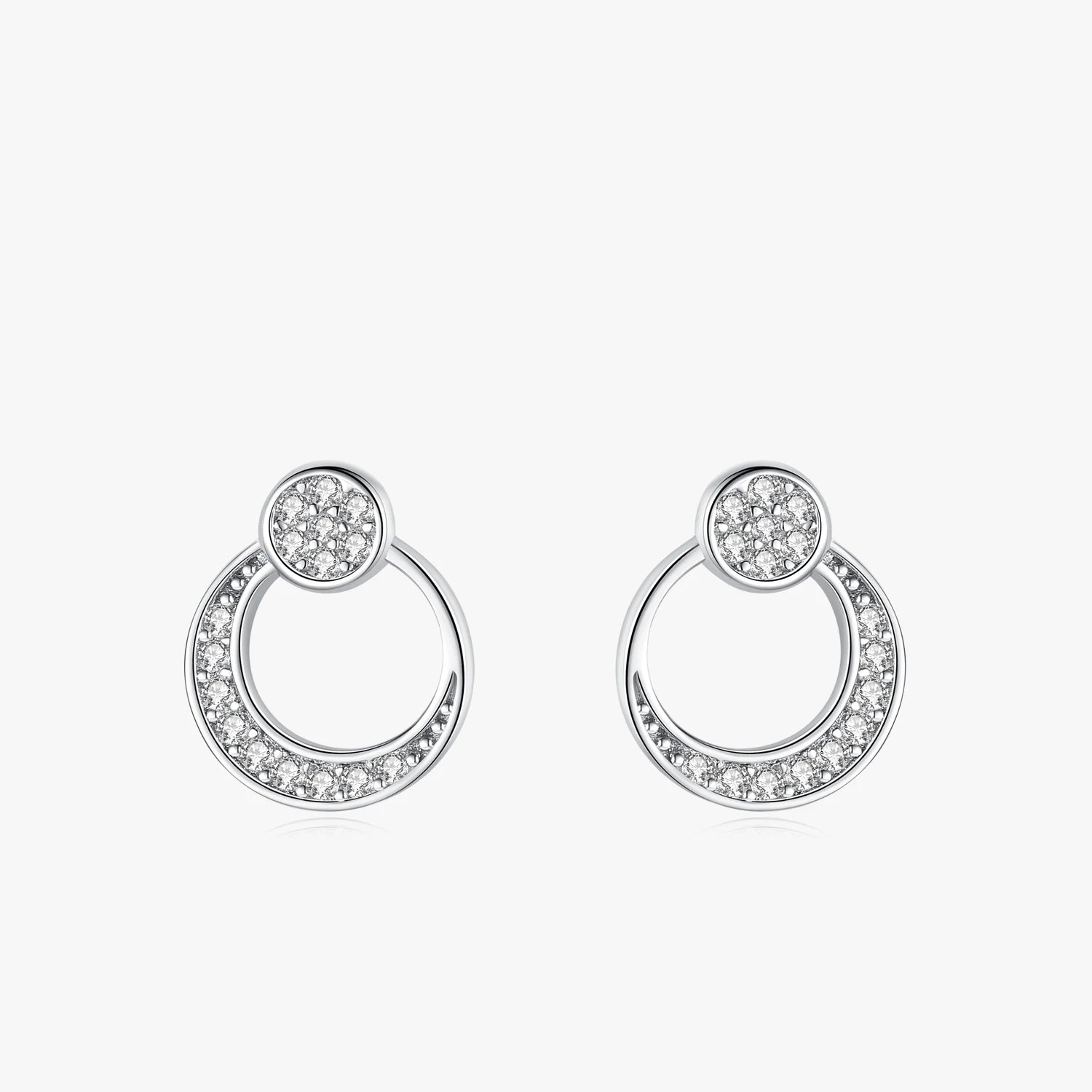 Ailmay 925 Sterling Silver Round Hollow Stud Earrings Clear Zircon For Women Hypoallergenic Jewelry Gift