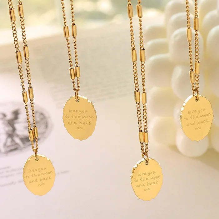 2022 New 18k Gold Plated Letters Oval Pendant Necklace For Women Stainless Steel Necklace Statement Necklace Non Tarnish