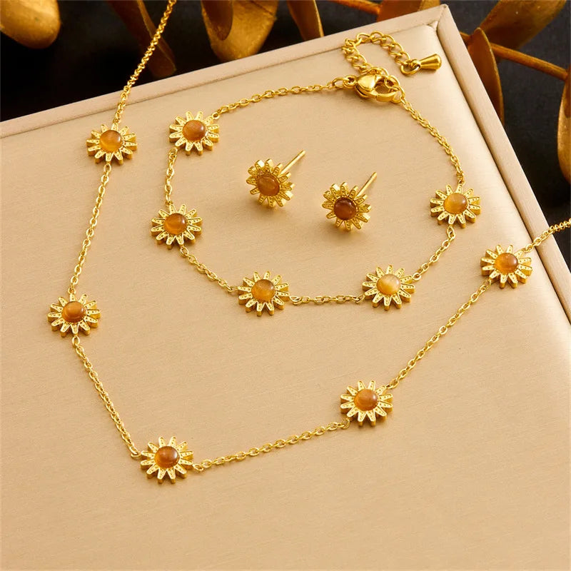 New Arrival New Tiger Eye Sunflower Bracelet Beach Foot Chain Personality Fashion Sunflower Daisy Bracelet Jewelry Set