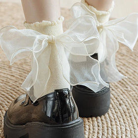 Wholesale Plain Beauty Cute Bow Socks Girl Women Casual Lolita Cotton Crew Socks