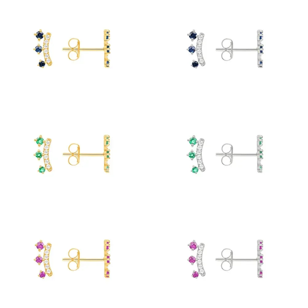 925 Sterling Silver Crown Earrings with Zircon Stud Gold & Rhodium Plated Cute Design for Women's Wedding Engagement or Party