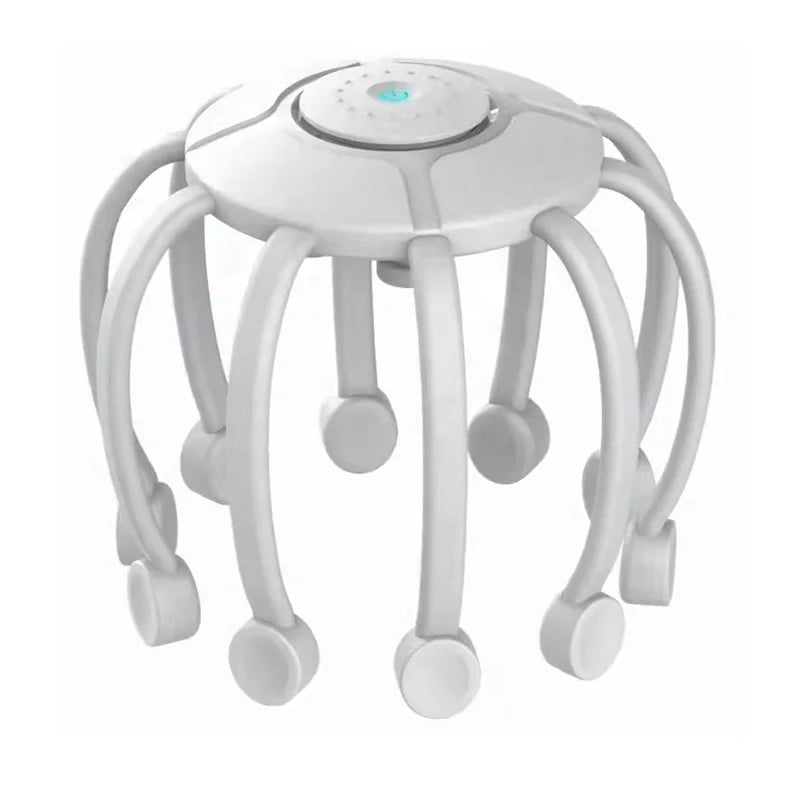 MELYA Portable Octopus Shape Plastic Hair Scalp Massager Wireless Vibration Head Massager White & Black 1100mAh