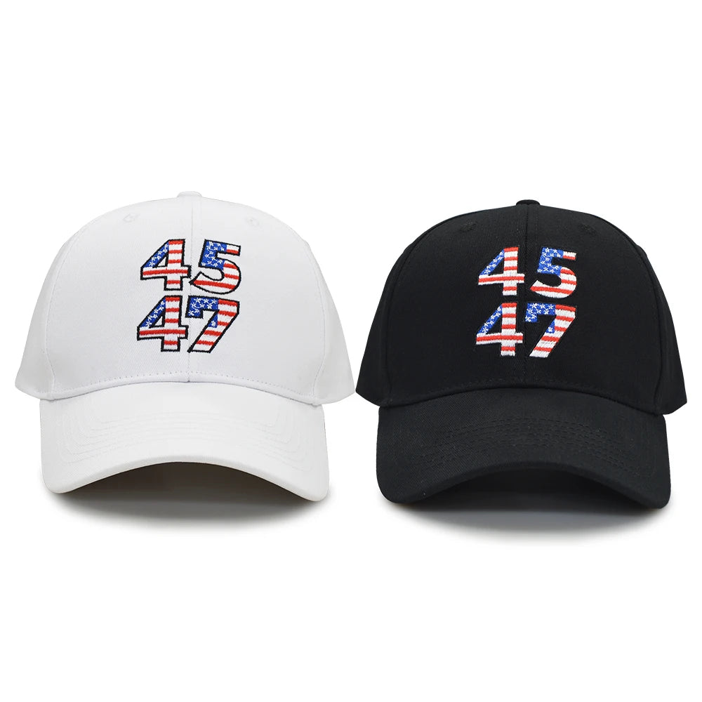 Wholesale American Great Again President Election Hats Black White Hat USA Election Embroidered Logo 45 47 Baseball Sports Cap