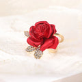 Jachon New Arrivals Red Rose Flower Napkin Silk Scarf Buckles Ring for Party Dress Girls Bouquet Creative Ring