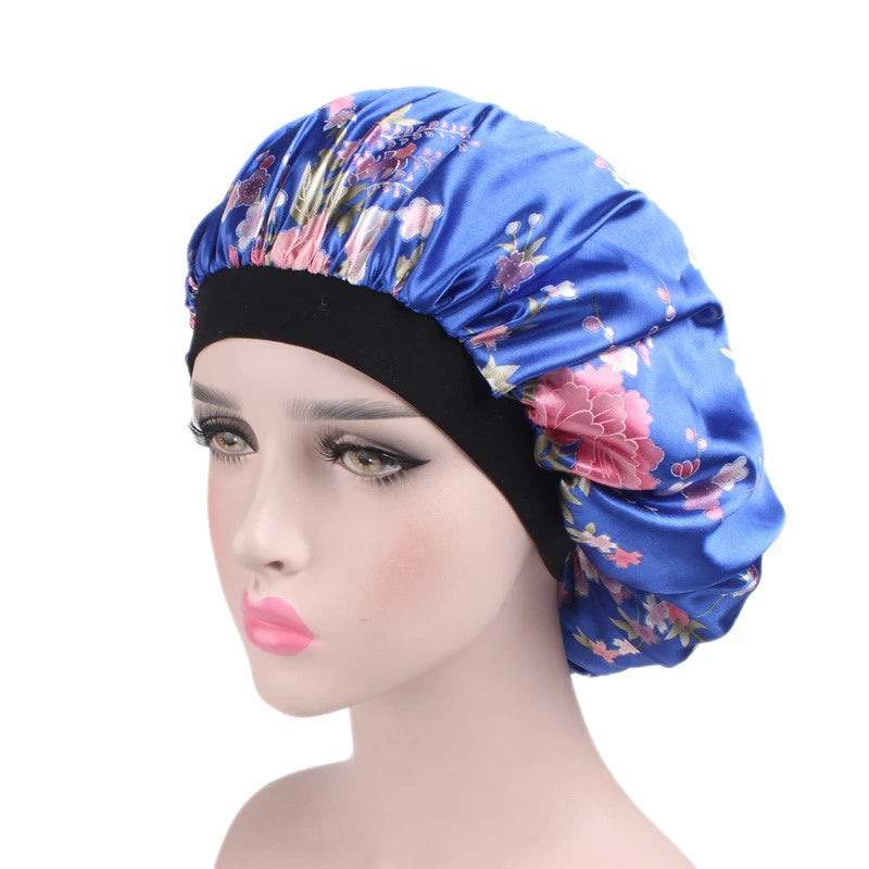 Wholesale Custom Single Layer Satin Breathable Elastic Women's Bonnet Floral Leopards Prints Hair Dressing Sleep Cap