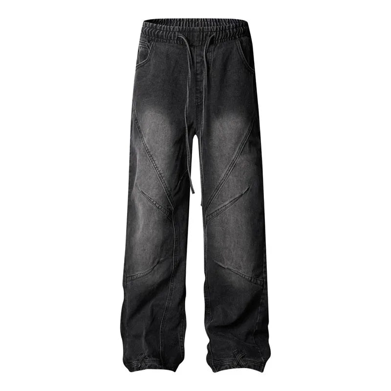 Baggy Jeans Men Spring and Autumn American High Street Retro Washed Drawstring Cowboy Fabric Women Jeans Pants