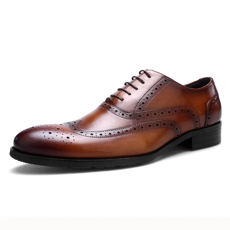 Wholesale Top Grade Cowhide Oxford Shoes Brogue Style Handmade Lace-up Comfortable Durable Genuine Leather Formal Dress Shoes