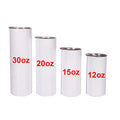 Custom Vacuum 12oz 15oz 20oz 30oz Stainless Steel Water Bottles Cups White Sublimation Blank Straight Skinny Tumbler with Lids