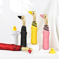 Duck Shape Handle Rain Umbrella Black Coating Inside 21 Inch Three Fold Wooden Duck Head Umbrella UV protection Folding Umbrella