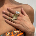 5Pcs/Set Baroque Imitated Pearl Hollow Irregular Rings for Women Trendy Lady Flower Finger Ring Fashion Jewelry Accessories Gift
