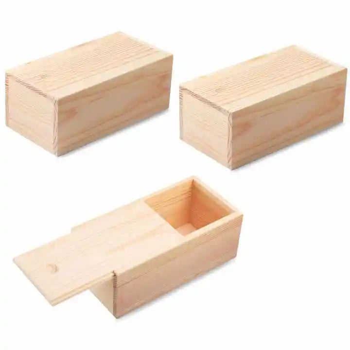 Small Wooden Storage Crates Container Empty Gift Boxes Pencil Box Wood Box With Sliding Lid