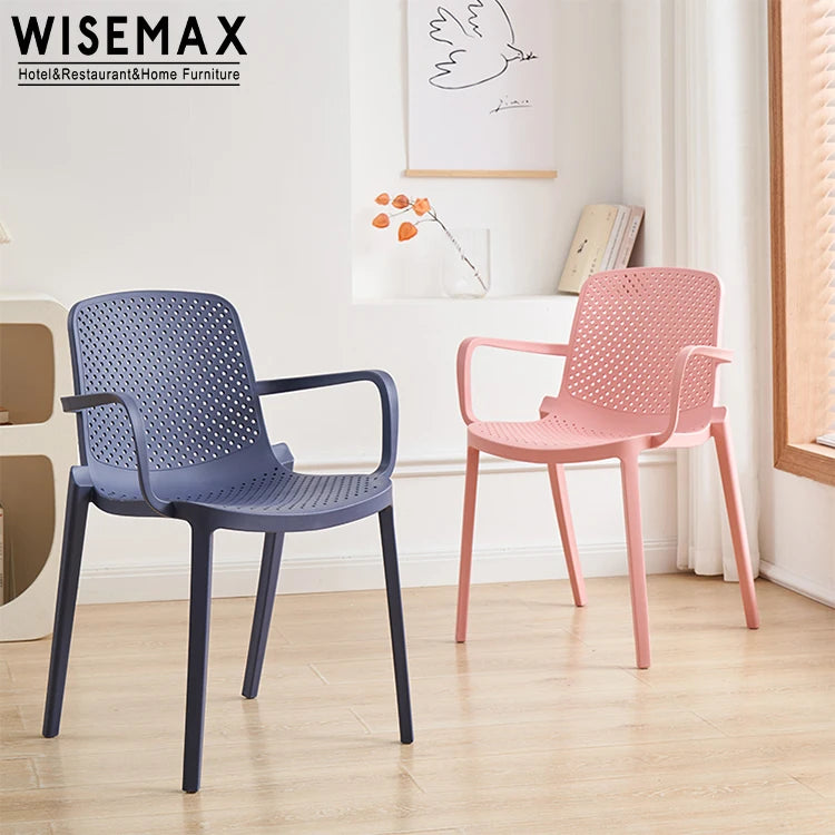 WISEMAX FURNITURE Modern Dining Room Furniture Pore Structure Dining Chair Cheap Stackable Plastic Chair with Armrest