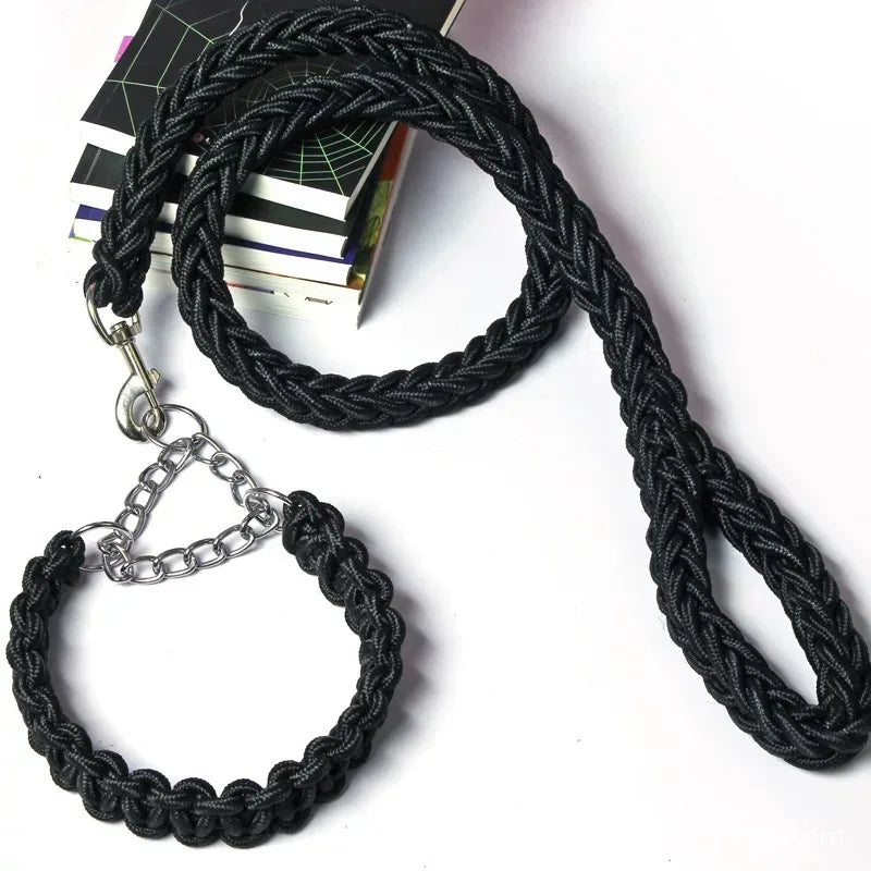 Woven Rope Dog Collar and Leash Set Personalized Striped Polyester Braided Heavy Duty Leash for Small/Medium/Large Dogs