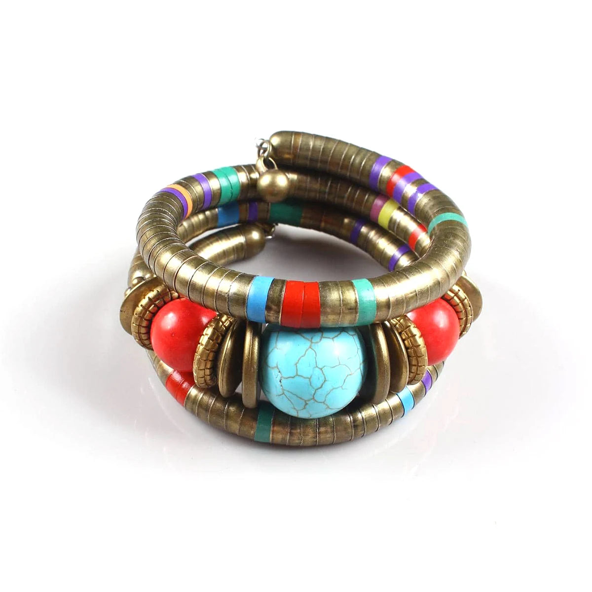 Punk Ethnic Vintage Antique Copper Bracelet Layered Wrapped Bracelet Turquoise Snake Skin Bracelet