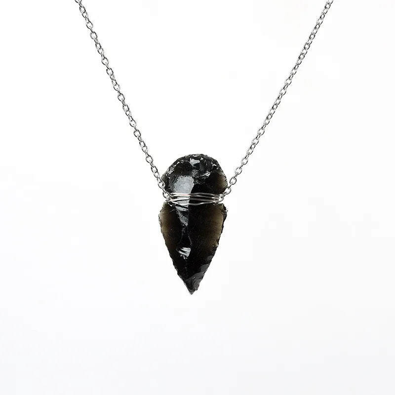 Hip Hop Luxury Alloy Material Natural Obsidian Handmade Black DIY Irregular Pendant Necklace Jewelry Accessories