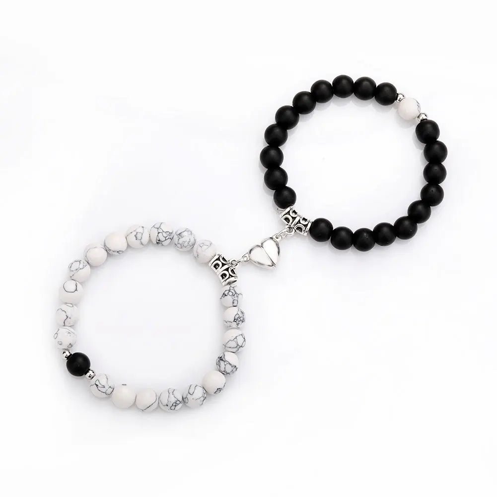 Fashion 2Pcs/Set Multilcolor Natural Stone Beads Yoga Bracelet Friendship Jewelry for Lovers Distance Magnet Couple Bracelets