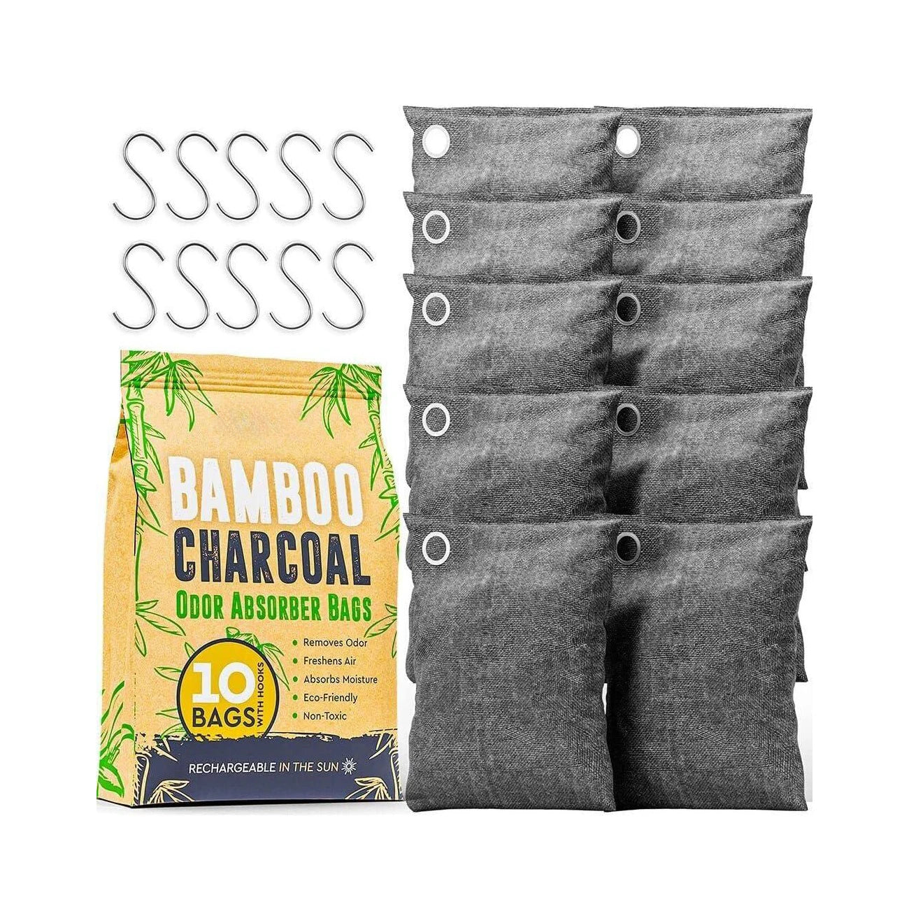 OEM Activated Bamboo Charcoal Air Purifying Bag Odor Absorber Car Air Freshener Bags 10x100g with Hooks
