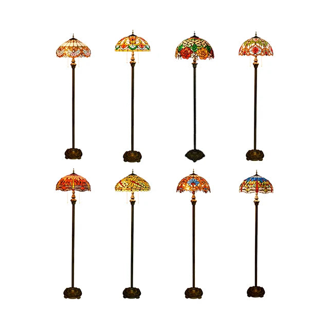 Tiffany Style Vintage Standing Lamps American Retro Hotel Stand Floor Lighting Stained Glass Lights Luxury Indoor Floor Lamp