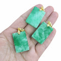 JF7356 18k Gold Plated CZ Pave Natural Genuine Green Jade Jadeite Stone Rectangle Dog Tags Pendants