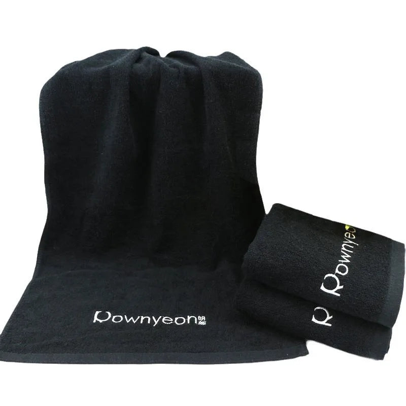 100% Cotton Luxury Bath Towel Private Label Black Face Towels with Embroidered Custom Logo for Barbershop Beauty Hotel Spa Salon