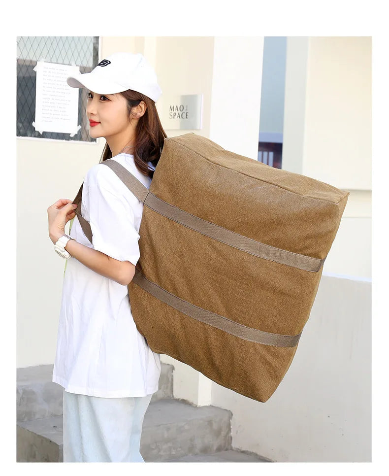 Wholesale Durable Foldable Large XXL Canvas Duffel Luggage Bag with Polyester Lining for Travel Storage Clothes Quilt & Bedding
