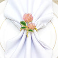 Luxury Metal & Acrylic Rose Flower Napkin Rings Holder for Table Party & Christmas Grateful Mother Father-Stocked Wedding Decor