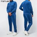 Customized Unisex Embroidery Logo Velvet Flare  Sweatpants Stand-up Collar Track Jacket and Pants Piping Velour Tracksuits Men
