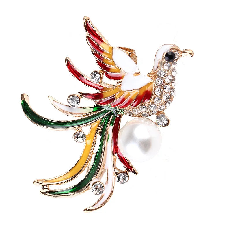 Wholesale Alloy Peacock Brooch with Diamond and Enamel Pearl Corsage Jewelry for Men and Women's Weddings Parties Gifts