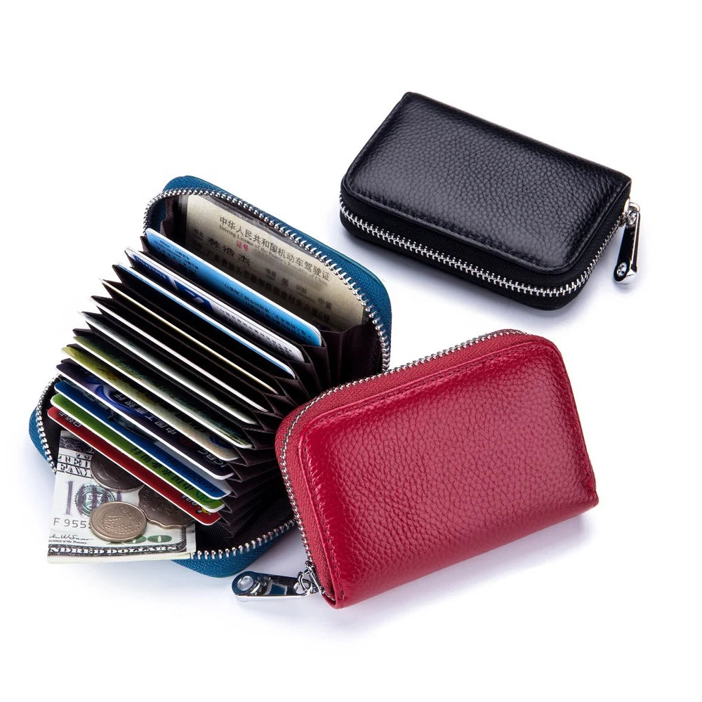 Women's Small Rfid Credit Card Holder Wallet Genuine Leather pink Small Card Holder Zipper Competitive Price Wallet Card Holder