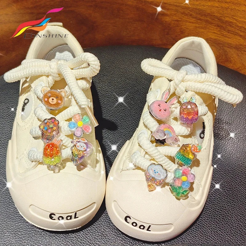 Cute Cartoon Plastic Black & White Button Bling Shoe Lace Decorations Accessory Buckles for Shoelace