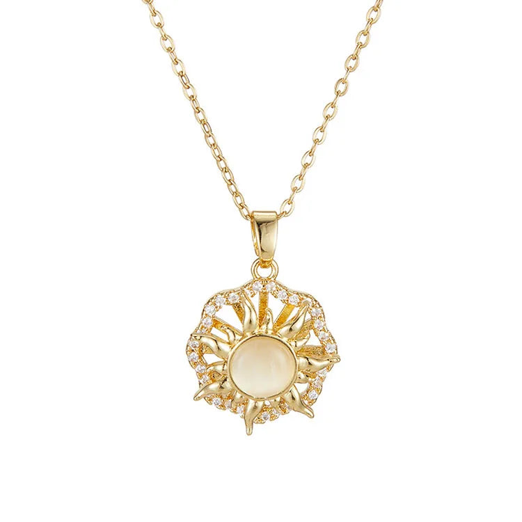 G1987 Fashion Rotatable Jewelry Rotating Pendant Sun Necklaces 18K Gold Plated Women Spinning Sunflower Necklace