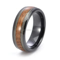 8mm Black Ceramic Trendy Engagement Gift Ring Whiskey Barrel Wood Double Silver Fish Line Inlay Wedding Band for Men Comfort Fit