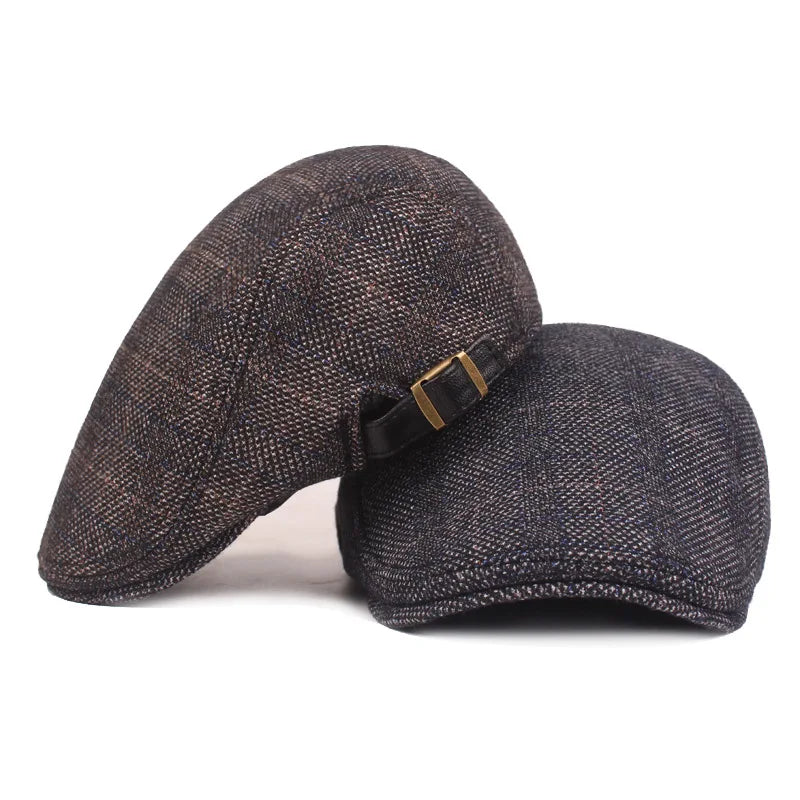 Wholesale Chinese Suppliers Autumn Winter Keep Warm Checked Flat Cap Tweed peak Beret Caps Ivy Hat for Men