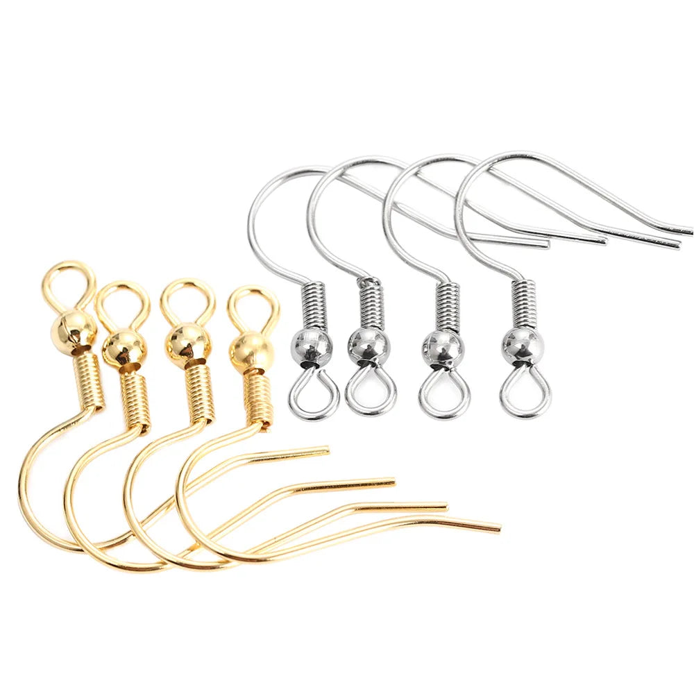 Gold Plated Spring Ball Dangle Ear Wire Stainless Steel Earring Hooks for Diy Jewelry Making