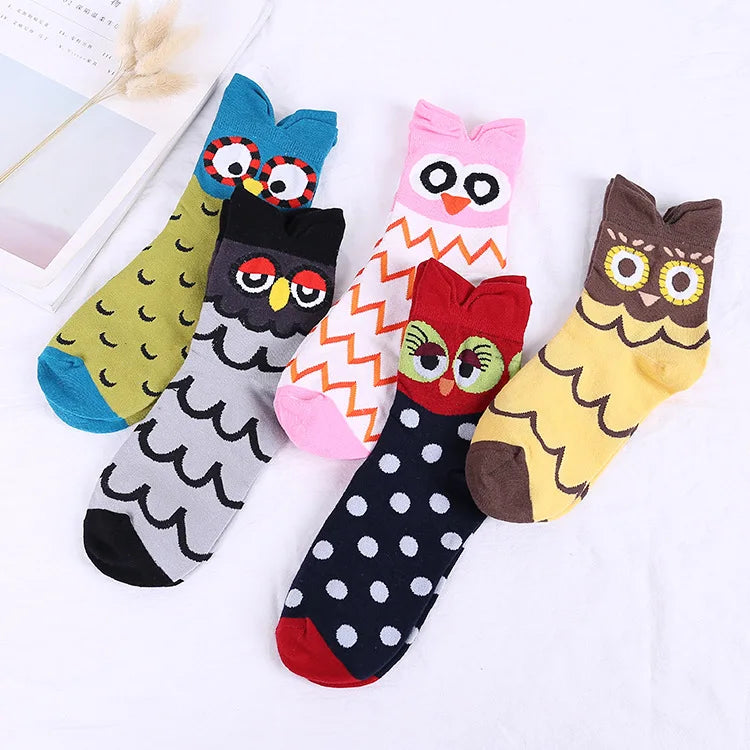 2024 Hot Sell Cute Animal Cat Socks Owl Socks Cotton Funny Lovely Pattern Crew Women Socks
