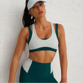 Fitness Women Shock Absorbing Breathable Sports Ribbed Contrast Color Yoga Set