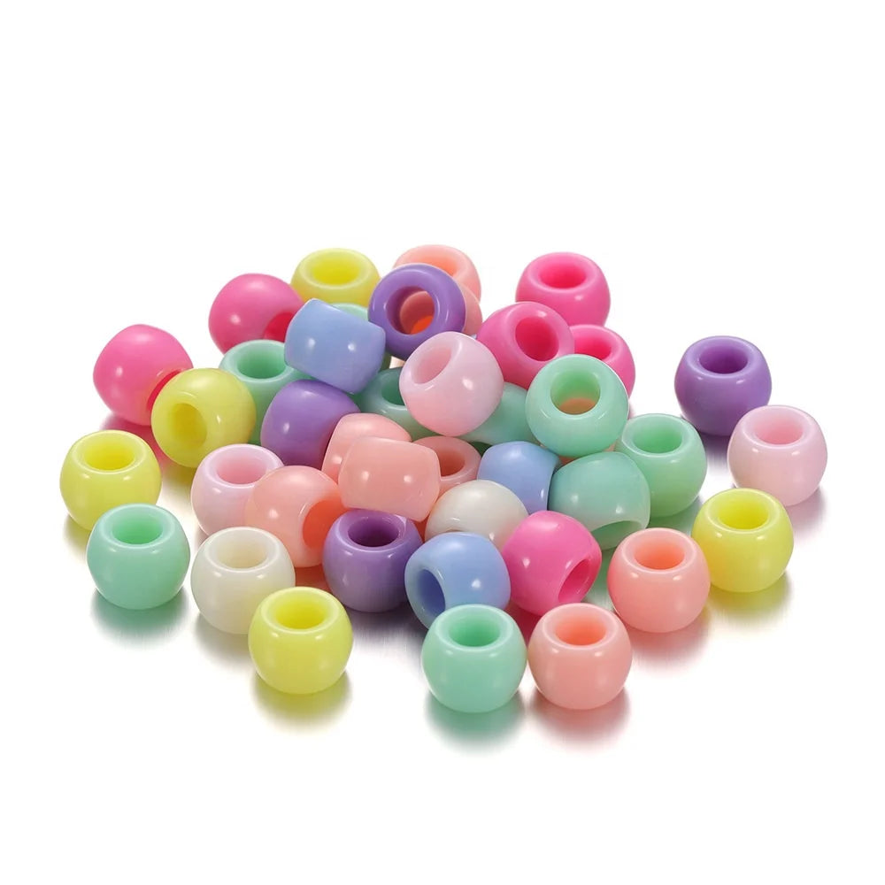 Supplier 9*6mm Big Hole Pony Beads Colorful Acrylic Beads for Necklace Kids  DIY Jewelry Making